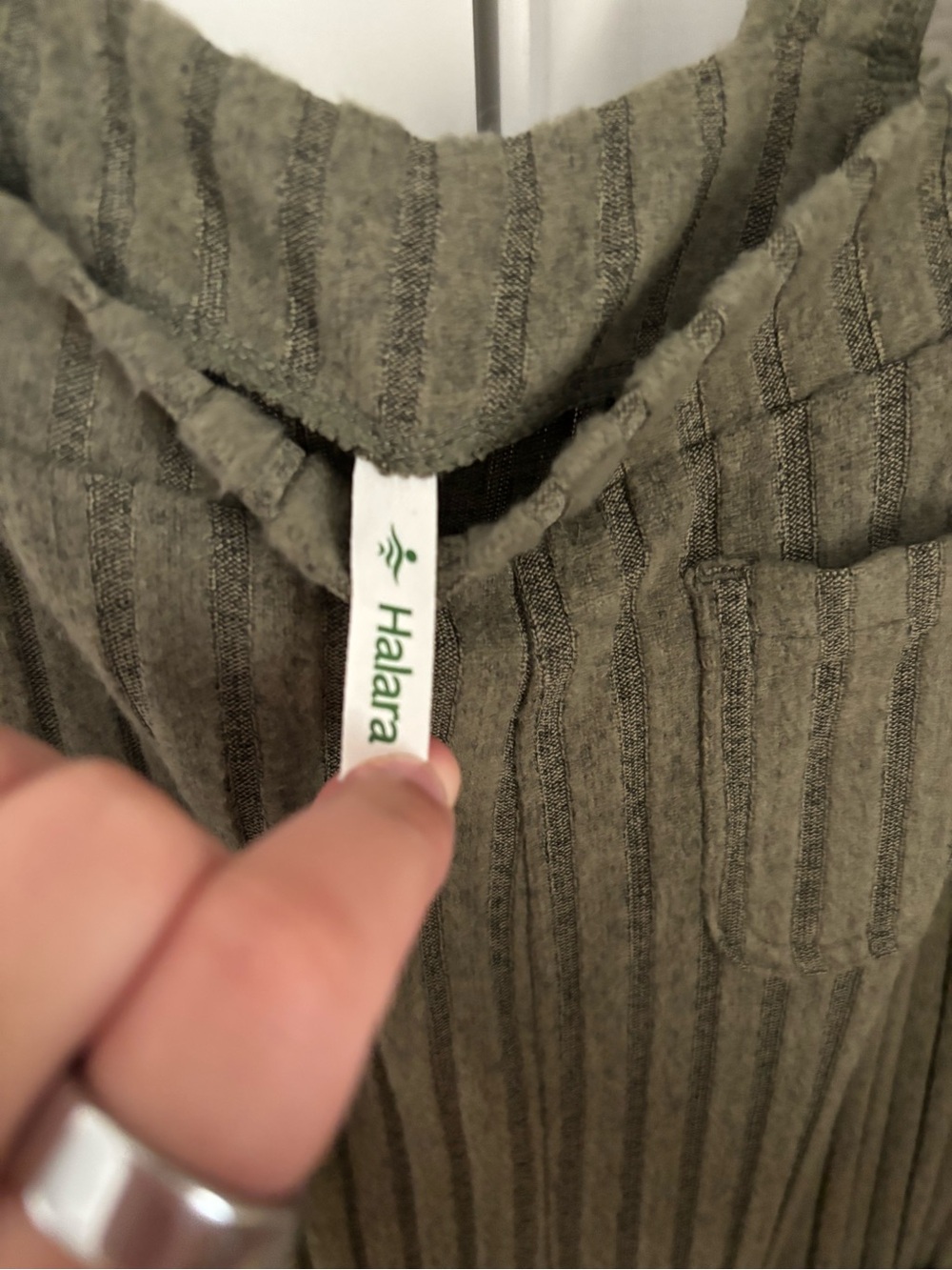HALARA Olive Green Ribbed Overalls with Pocket Detail - Picture 3 of 5
